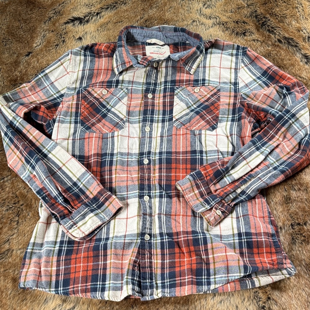 Universal Thread Plaid Button Down Shirt - Orange, Blue, and Cream
